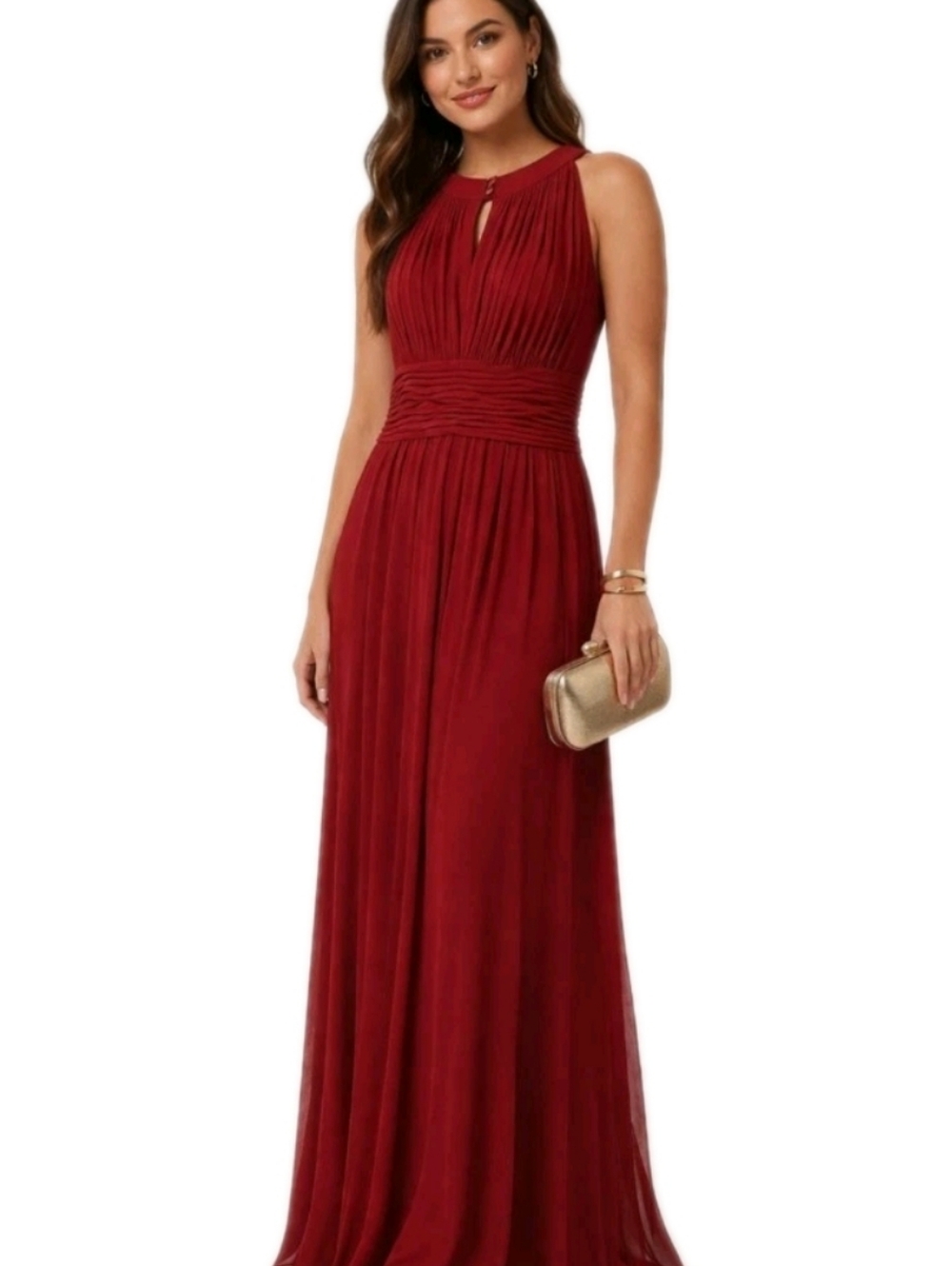 New SLNY Womens Red Maxi Dress Formal Evening Gown Size 12 Elegant Wedding Pleat
